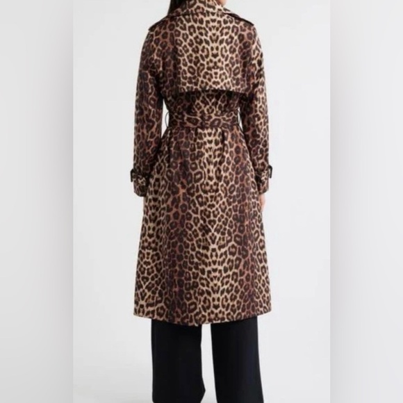 BCBGMaxazria Trench Coat Leopard Print Brown Black Medium - Picture 3 of 13